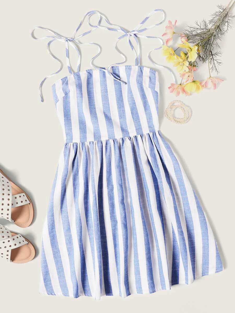 Self Tie Shoulder Fit & Flare Dress Periwinkley Shop