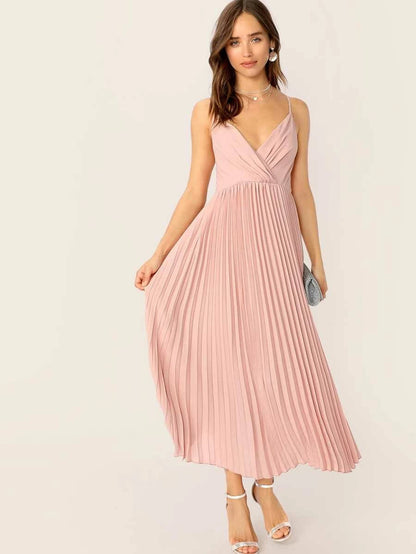 Surplice Neck Pleated Cami Dress Periwinkley Shop