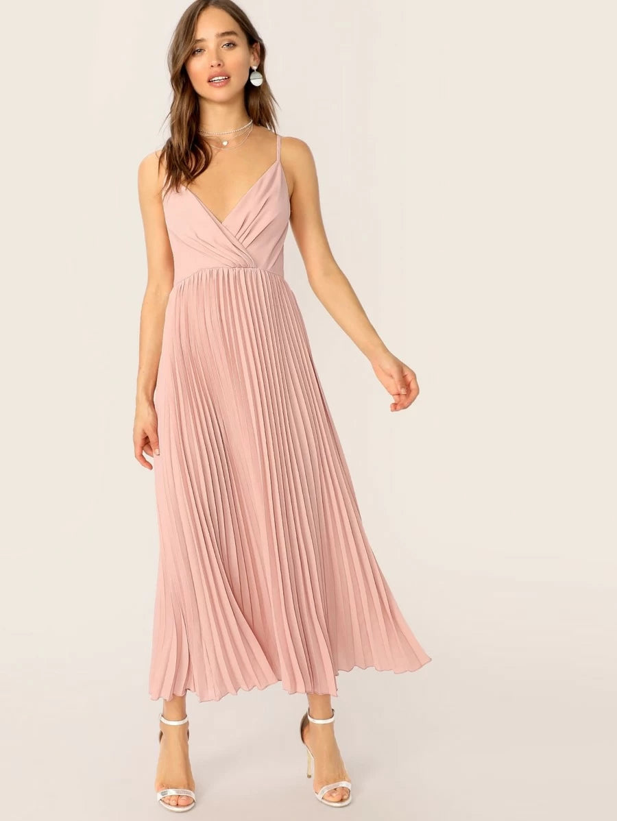 Surplice Neck Pleated Cami Dress Periwinkley Shop
