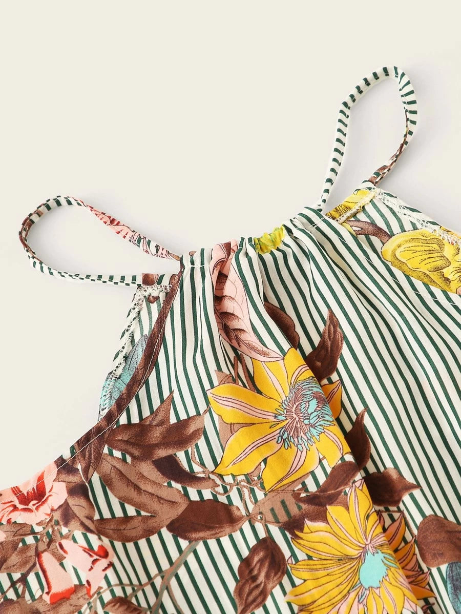 Floral Print Striped Halter Romper Periwinkley Shop