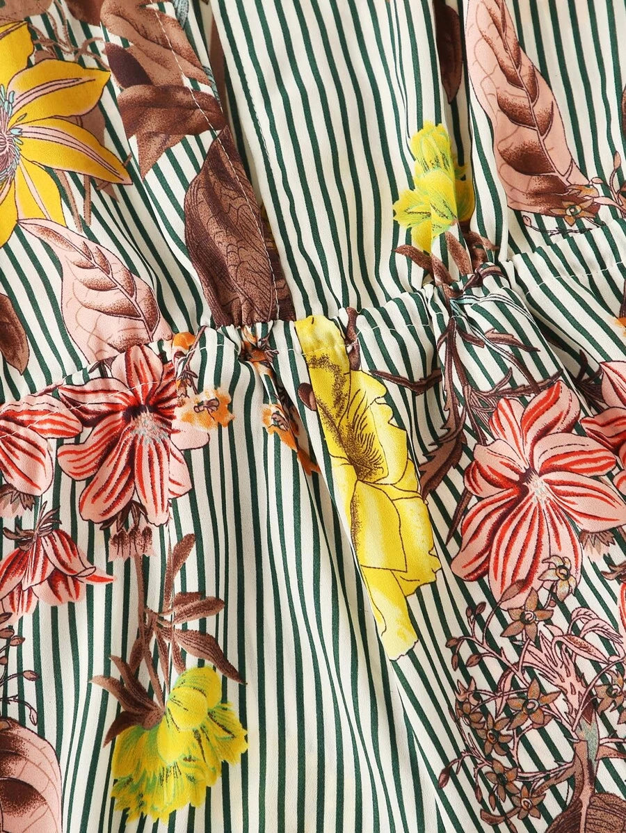 Floral Print Striped Halter Romper Periwinkley Shop