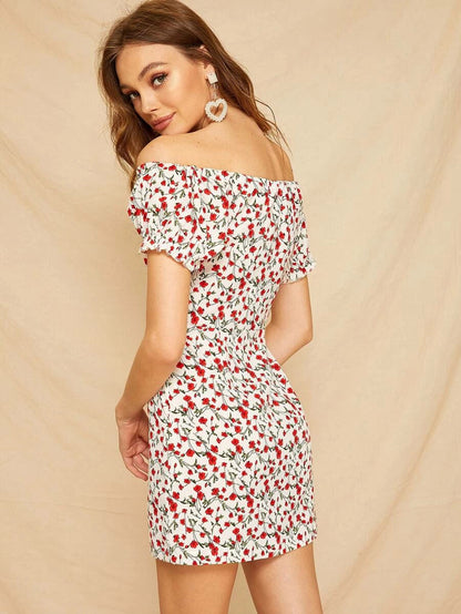 Ditsy Floral Off-the-Shoulder Mini Dress Periwinkley Shop