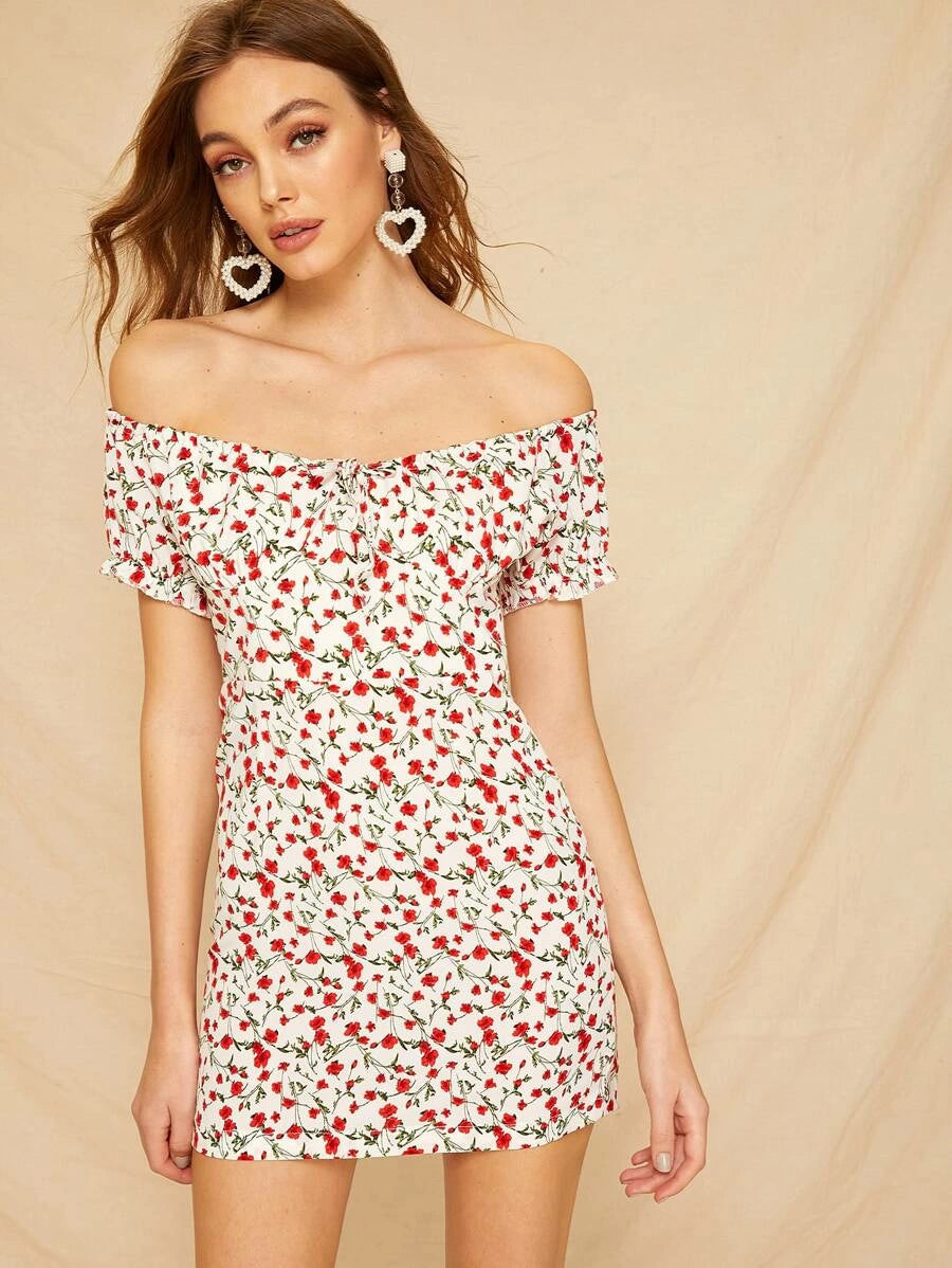Ditsy Floral Off-the-Shoulder Mini Dress Periwinkley Shop