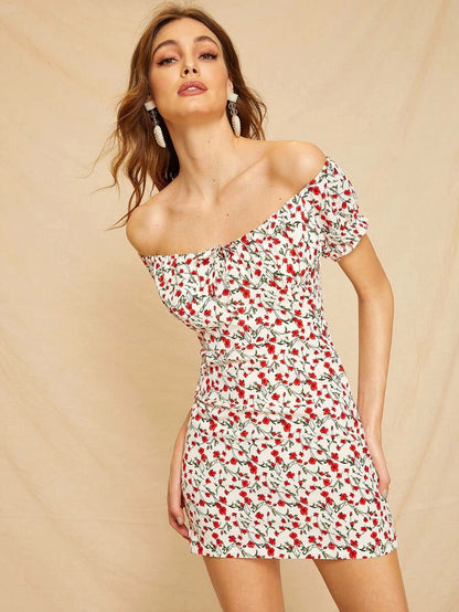 Ditsy Floral Off-the-Shoulder Mini Dress Periwinkley Shop