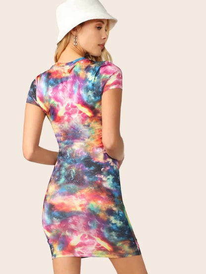 Tie Dye Bodycon T-shirt Dress Periwinkley Shop