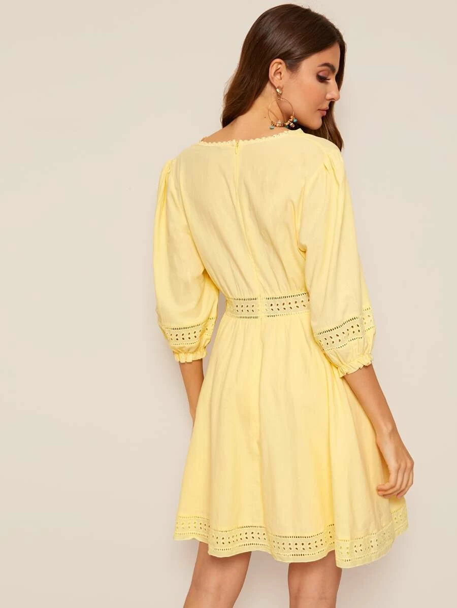 Wrap Front Eyelet Embroidered Dress Periwinkley Shop