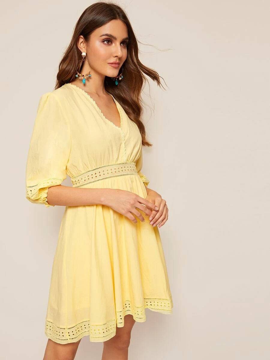 Wrap Front Eyelet Embroidered Dress Periwinkley Shop
