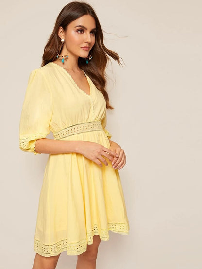 Wrap Front Eyelet Embroidered Dress Periwinkley Shop