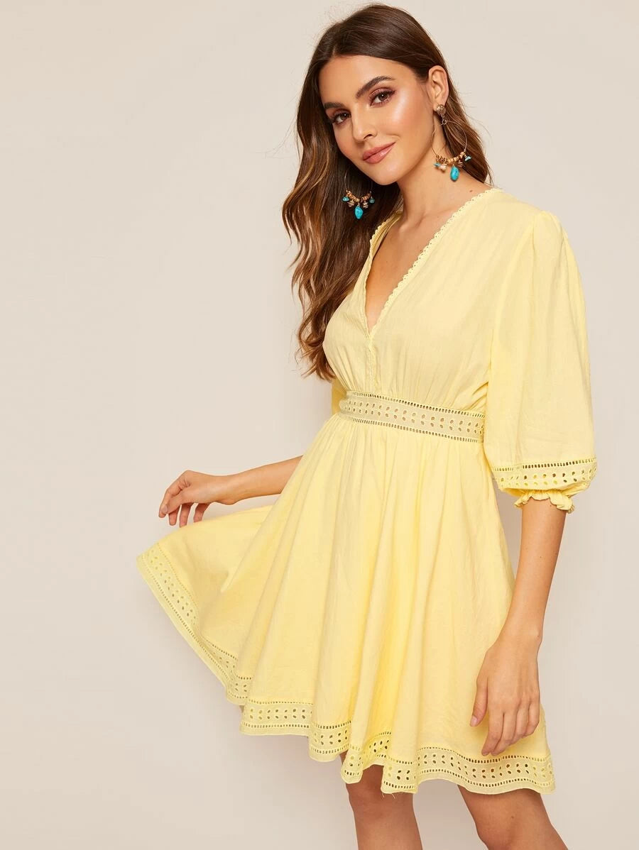 Wrap Front Eyelet Embroidered Dress Periwinkley Shop