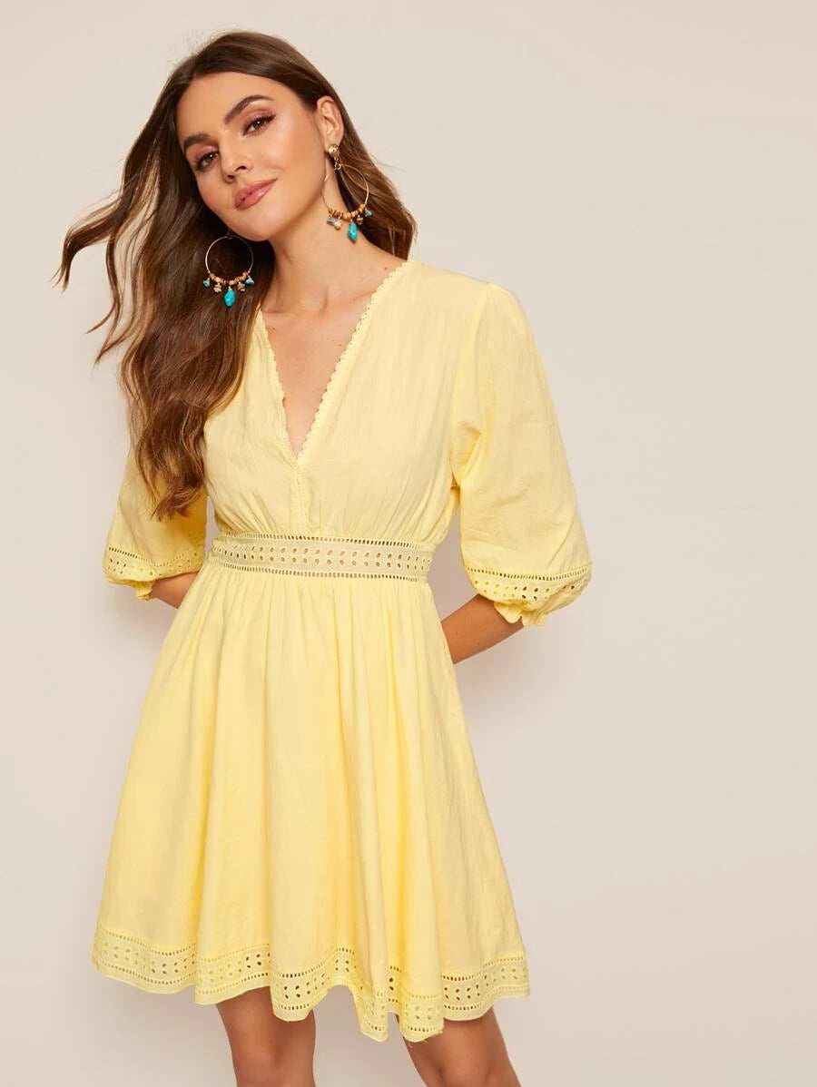 Wrap Front Eyelet Embroidered Dress Periwinkley Shop