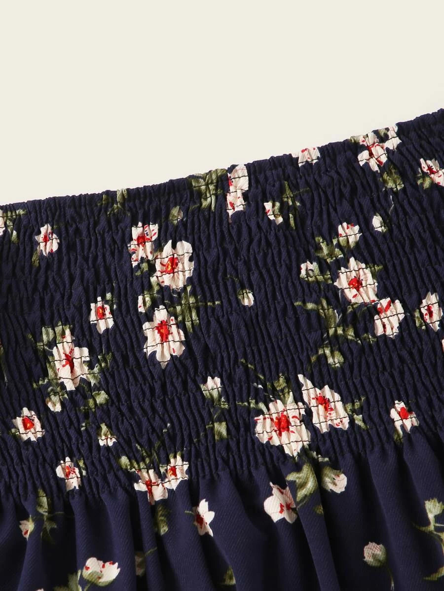 Ditsy Floral Shirred Off The Shoulder Dress Periwinkley Shop