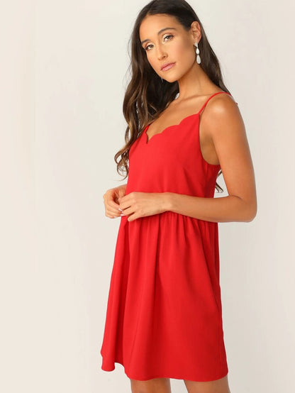 Solid Scallop Trim Sun Slip Dress Periwinkley Shop