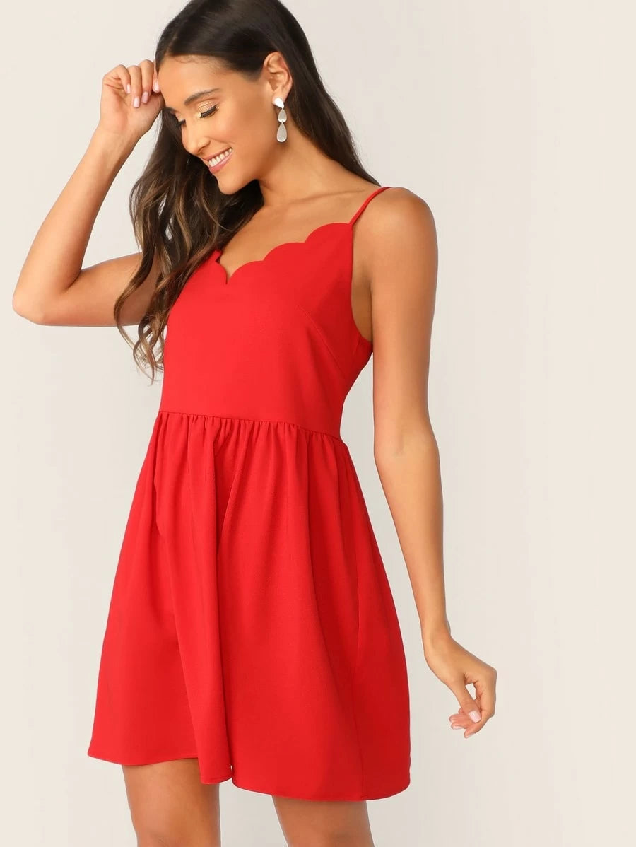 Solid Scallop Trim Sun Slip Dress Periwinkley Shop