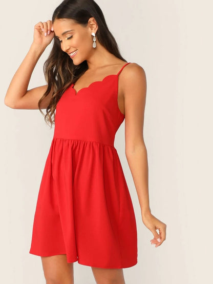 Solid Scallop Trim Sun Slip Dress Periwinkley Shop