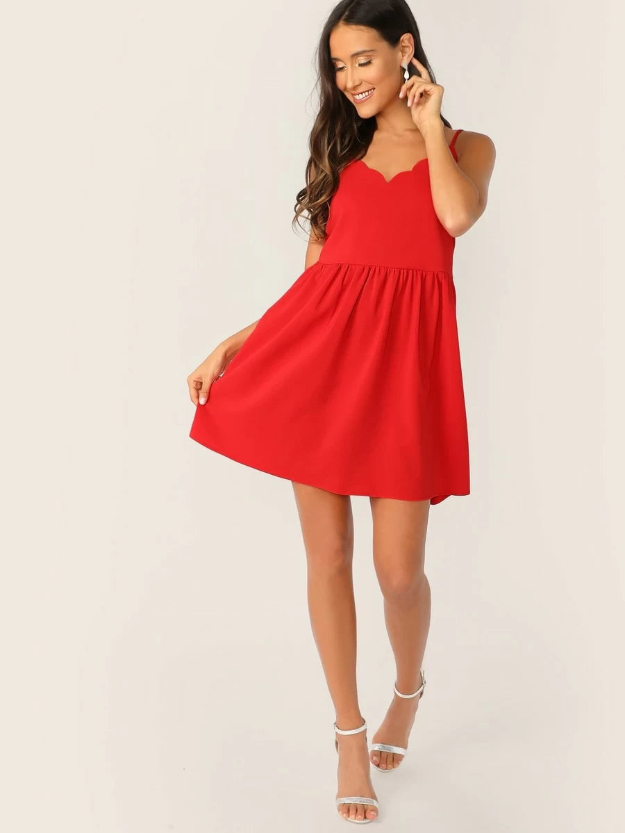 Solid Scallop Trim Sun Slip Dress Periwinkley Shop
