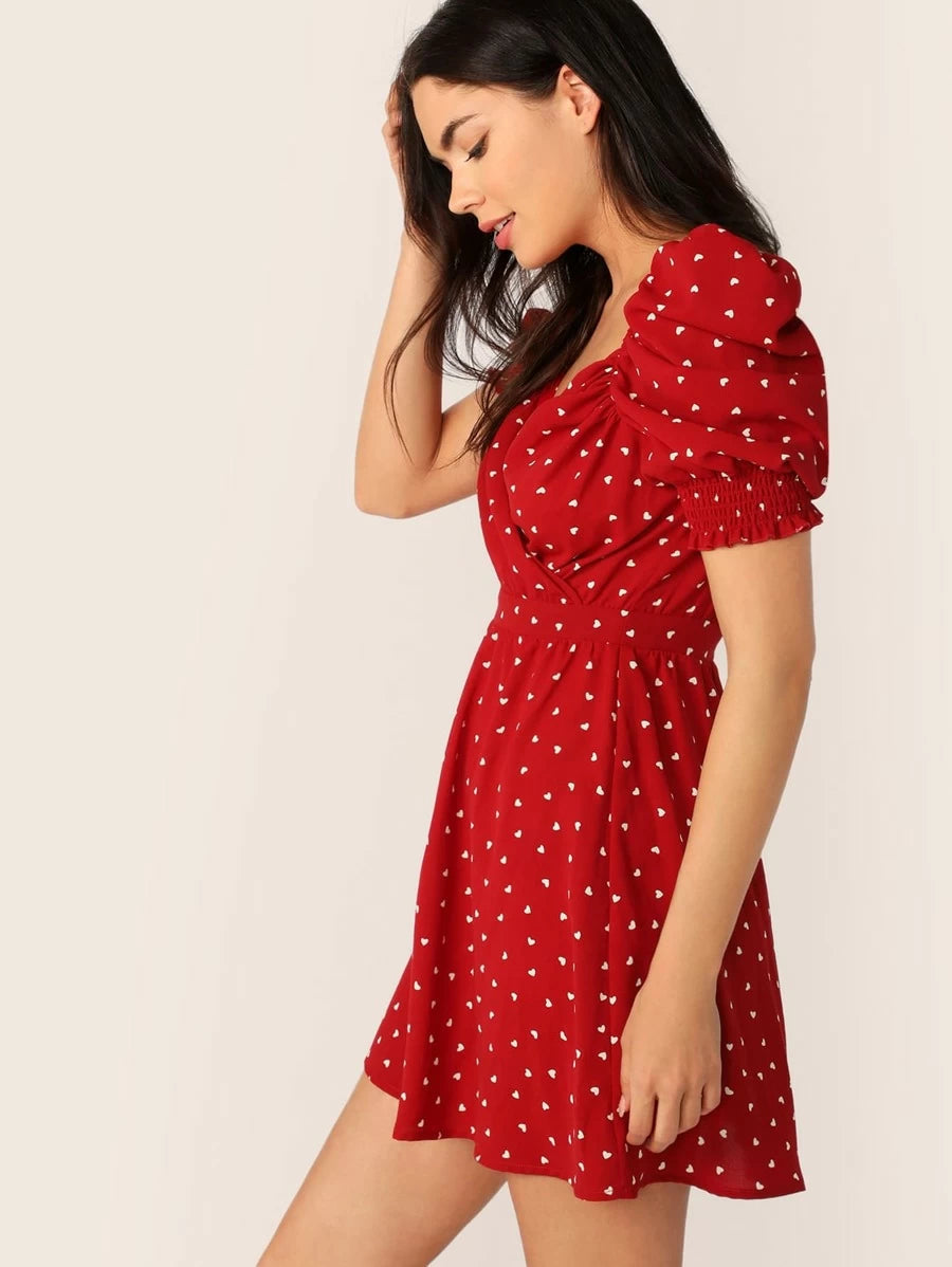 Surplice Neck Gathered Sleeve Dress Periwinkley Shop