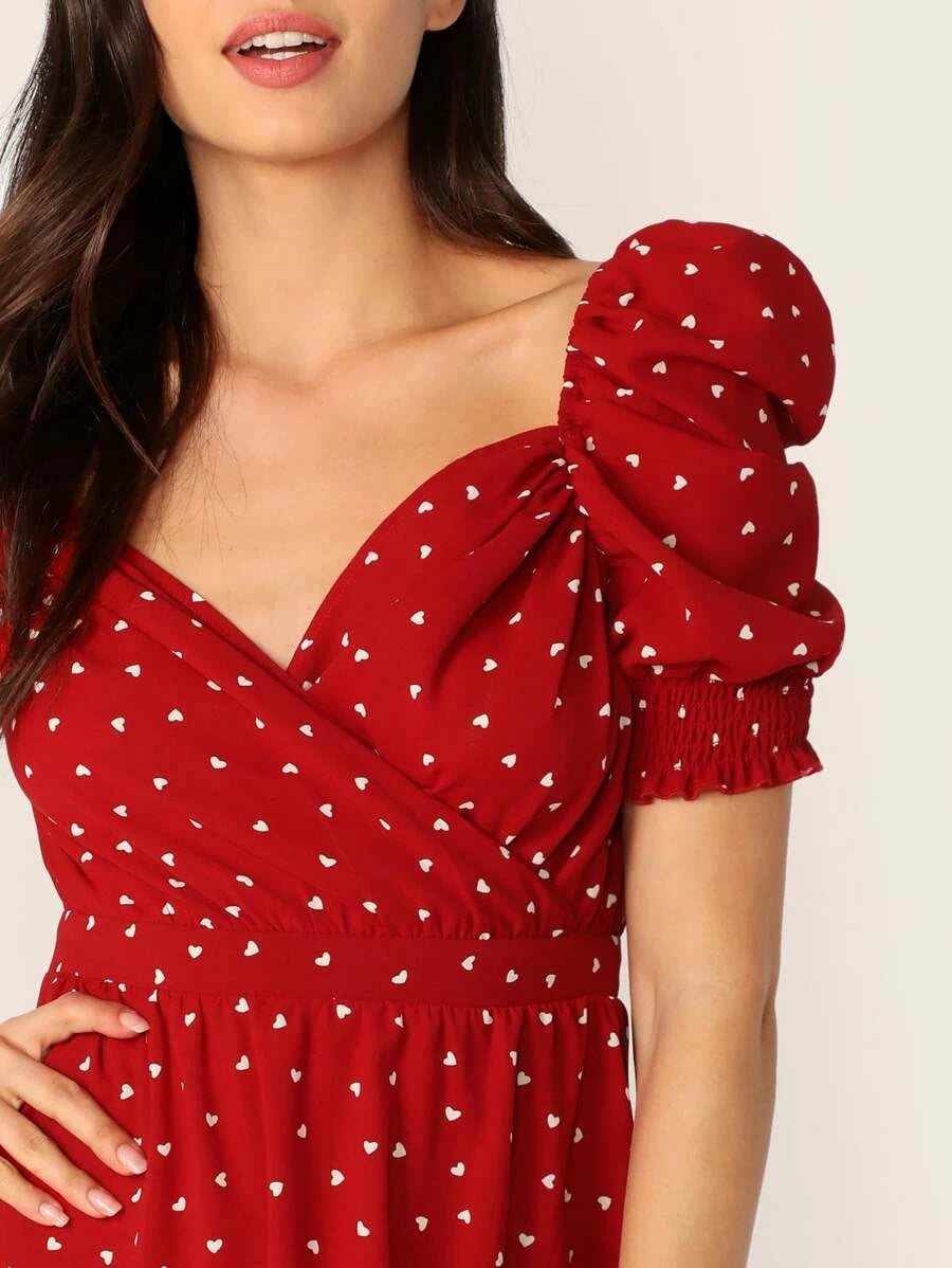 Surplice Neck Gathered Sleeve Dress Periwinkley Shop