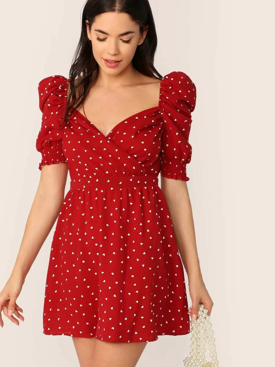 Surplice Neck Gathered Sleeve Dress Periwinkley Shop
