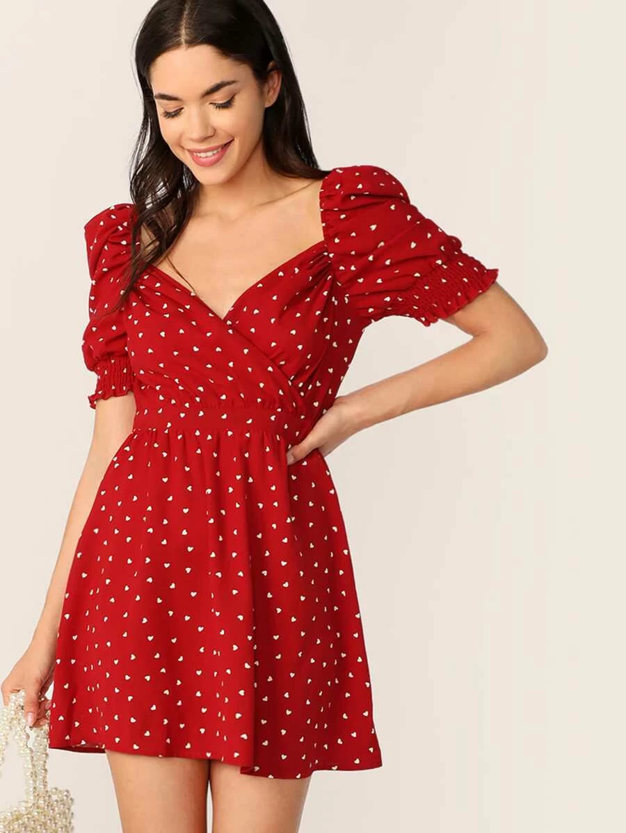 Surplice Neck Gathered Sleeve Dress Periwinkley Shop