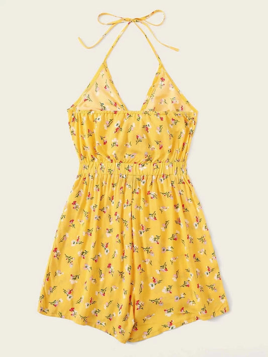 Ditsy Floral Knotted Front Peekaboo Halter Playsuit Periwinkley Shop