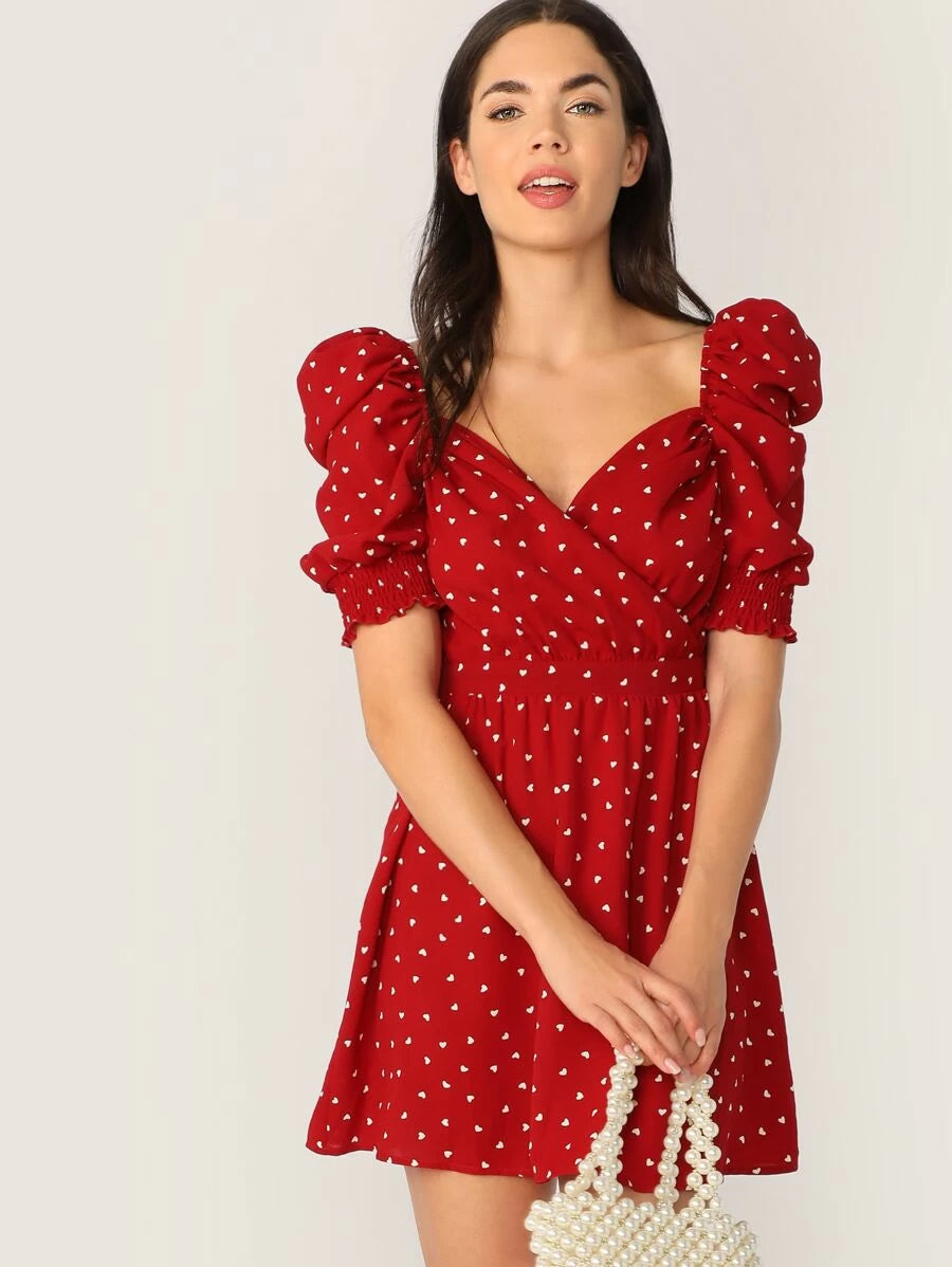 Surplice Neck Gathered Sleeve Dress Periwinkley Shop