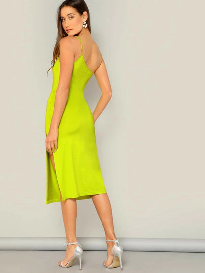Neon Yellow One-Shoulder Bodycon Dress Periwinkley Shop