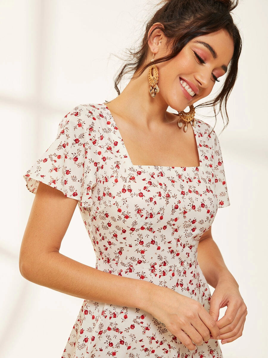 Ditsy Floral Square Neck Sundress Periwinkley Shop