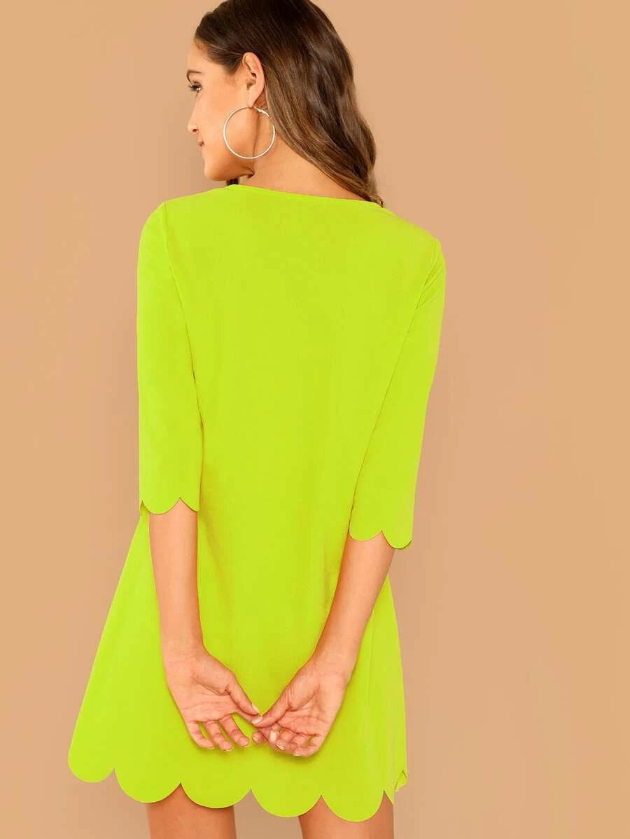 Neon Lime Scallop Trim Dress Periwinkley Shop
