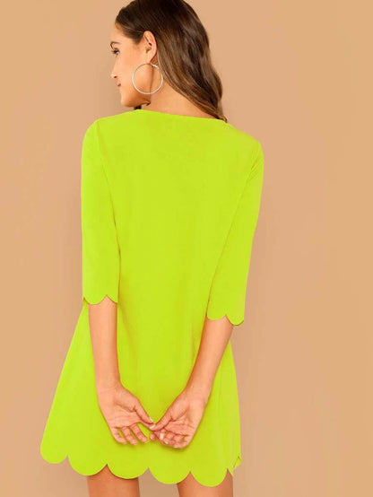 Neon Lime Scallop Trim Dress Periwinkley Shop