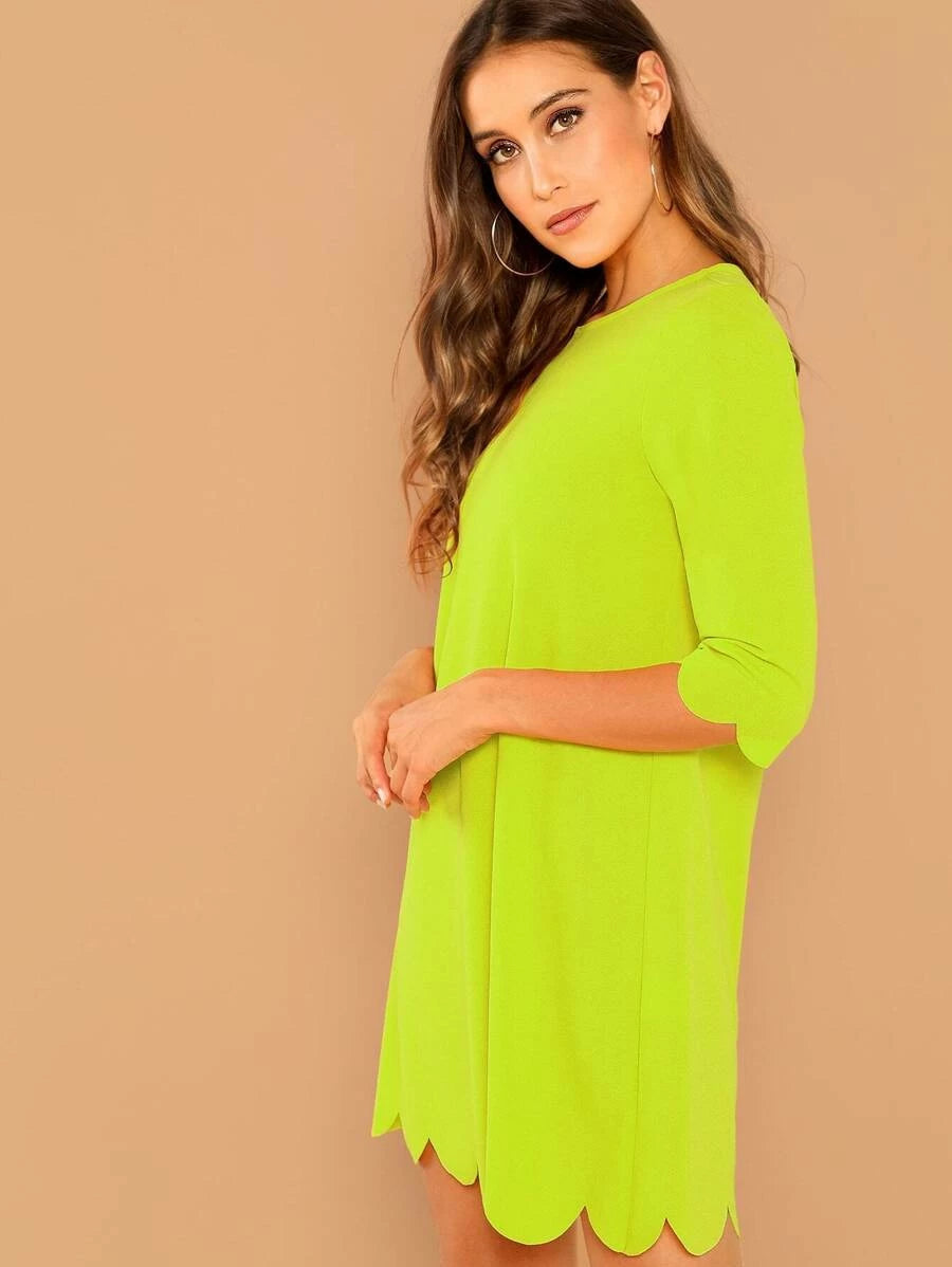 Neon Lime Scallop Trim Dress Periwinkley Shop