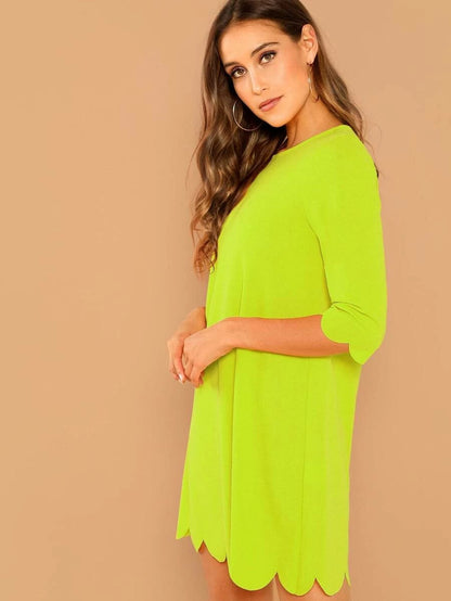 Neon Lime Scallop Trim Dress Periwinkley Shop