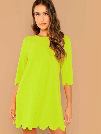 Neon Lime Scallop Trim Dress Periwinkley Shop