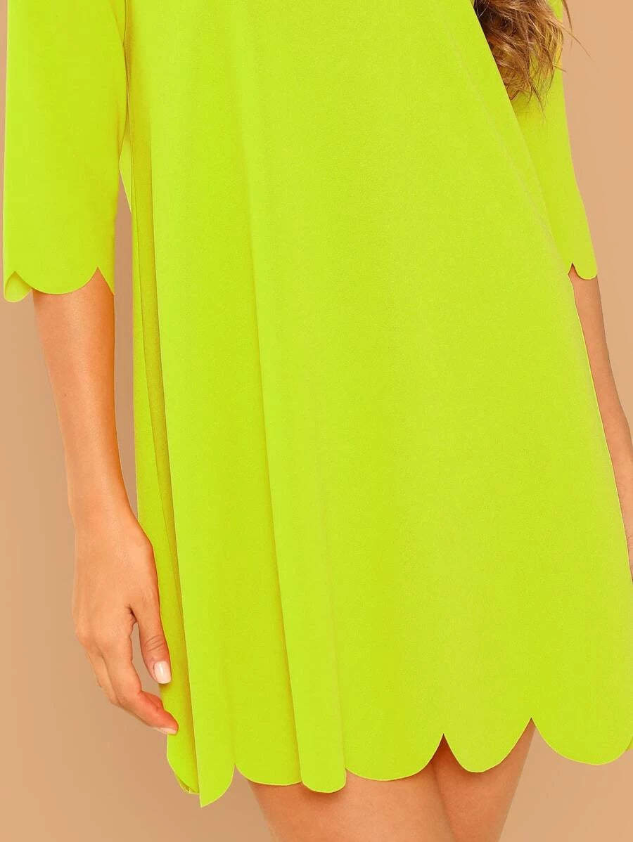 Neon Lime Scallop Trim Dress Periwinkley Shop