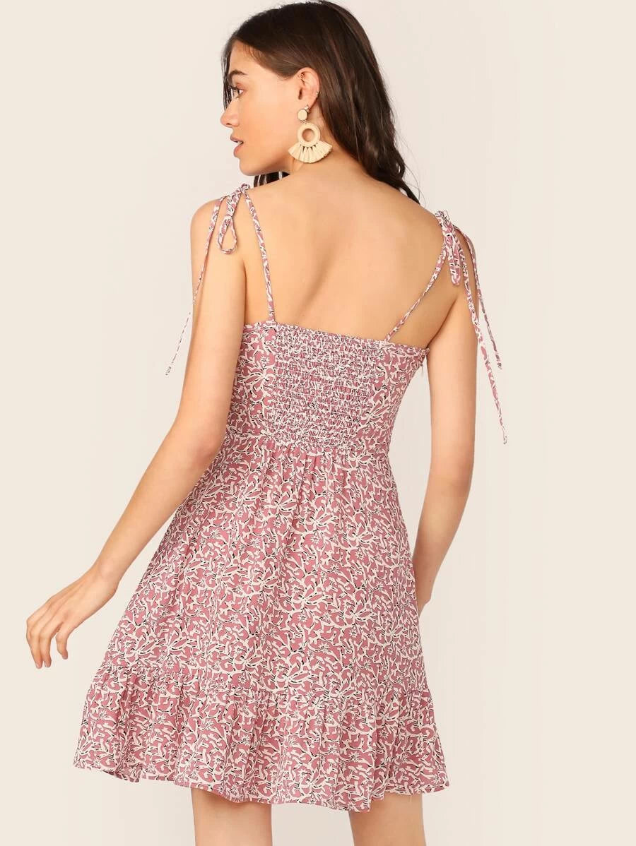 Ditsy Floral Tie Shoulder Shirred Bodice Dress Periwinkley Shop