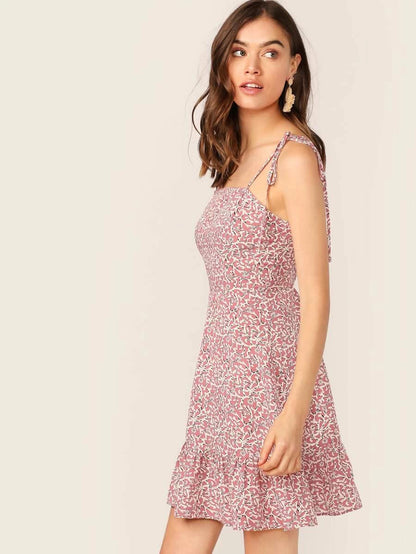 Ditsy Floral Tie Shoulder Shirred Bodice Dress Periwinkley Shop