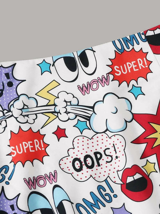 Allover Cartoon A-line Skirt Periwinkley Shop