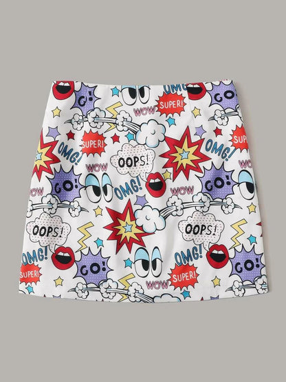 Allover Cartoon A-line Skirt Periwinkley Shop