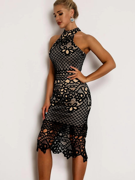 Joyfunear Keyhole Back Guipure Lace Dress Periwinkley Shop