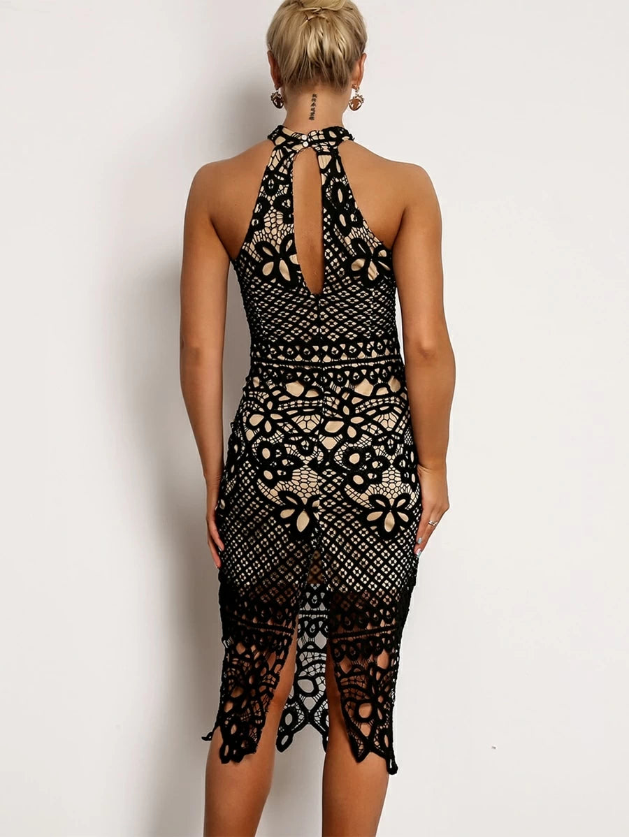 Joyfunear Keyhole Back Guipure Lace Dress Periwinkley Shop