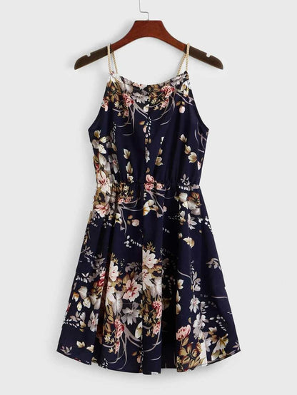 Pearls Tie Front Floral Print Cami Dress Periwinkley Shop