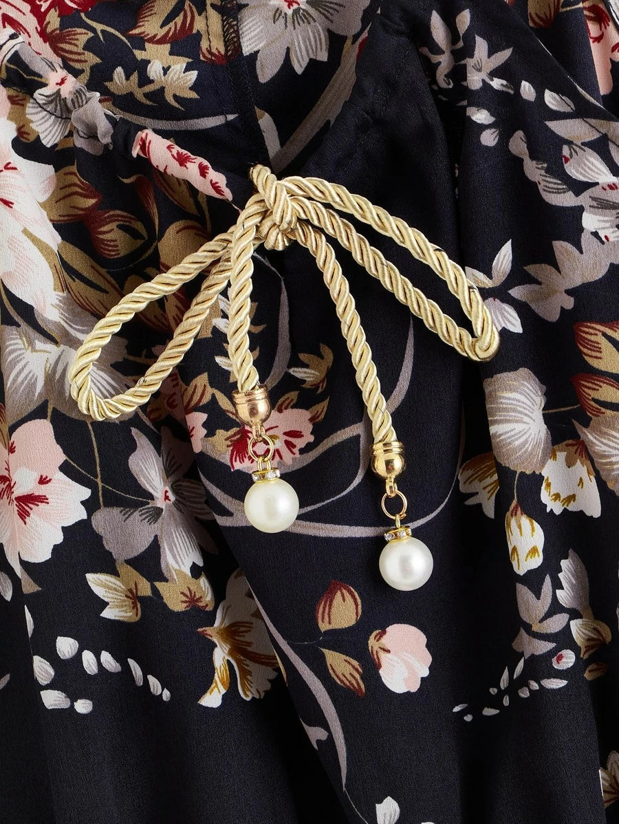Pearls Tie Front Floral Print Cami Dress Periwinkley Shop