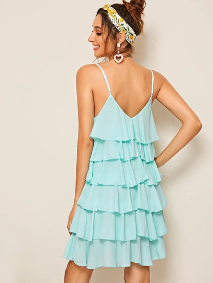 Double V Neck Layered Hem Cami Dress Periwinkley Shop