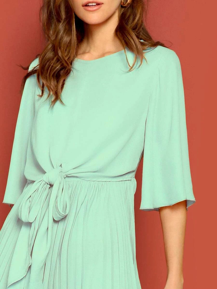 Zip Back Knot Front Pleated Dress Periwinkley Shop