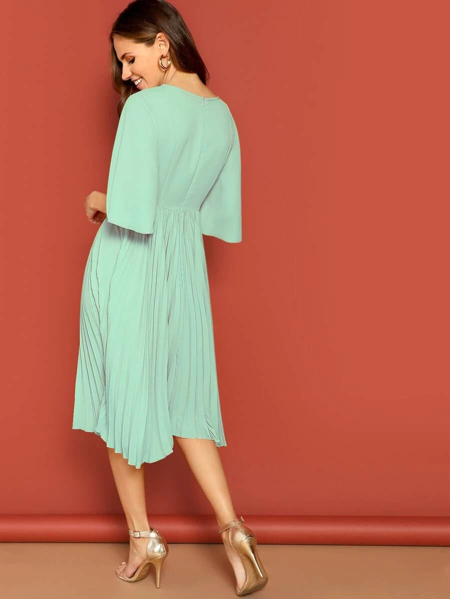 Zip Back Knot Front Pleated Dress Periwinkley Shop