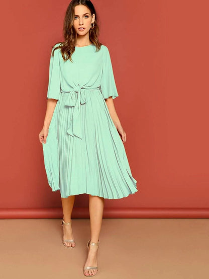 Zip Back Knot Front Pleated Dress Periwinkley Shop
