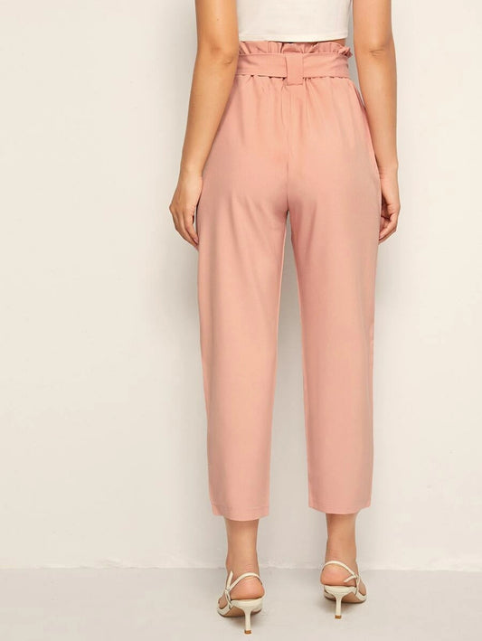 Solid Self Tie Paperbag Waist Pants Periwinkley Shop