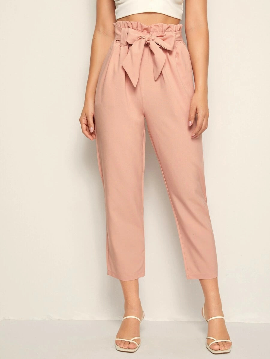 Solid Self Tie Paperbag Waist Pants Periwinkley Shop