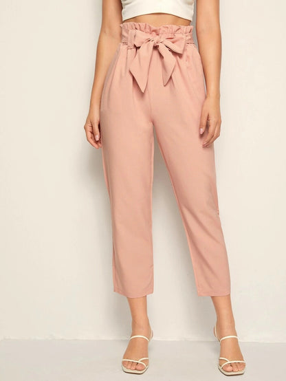 Solid Self Tie Paperbag Waist Pants Periwinkley Shop