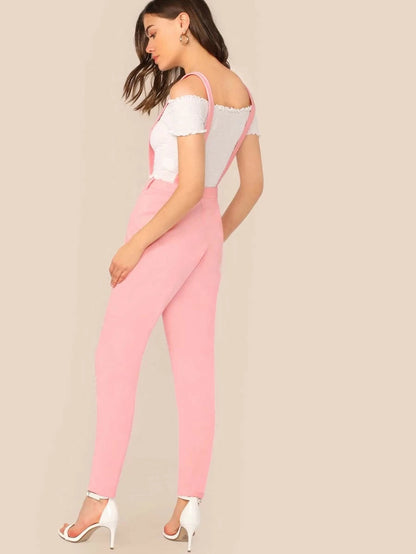 Solid Button Fly Suspender Tapered Pants Periwinkley Shop