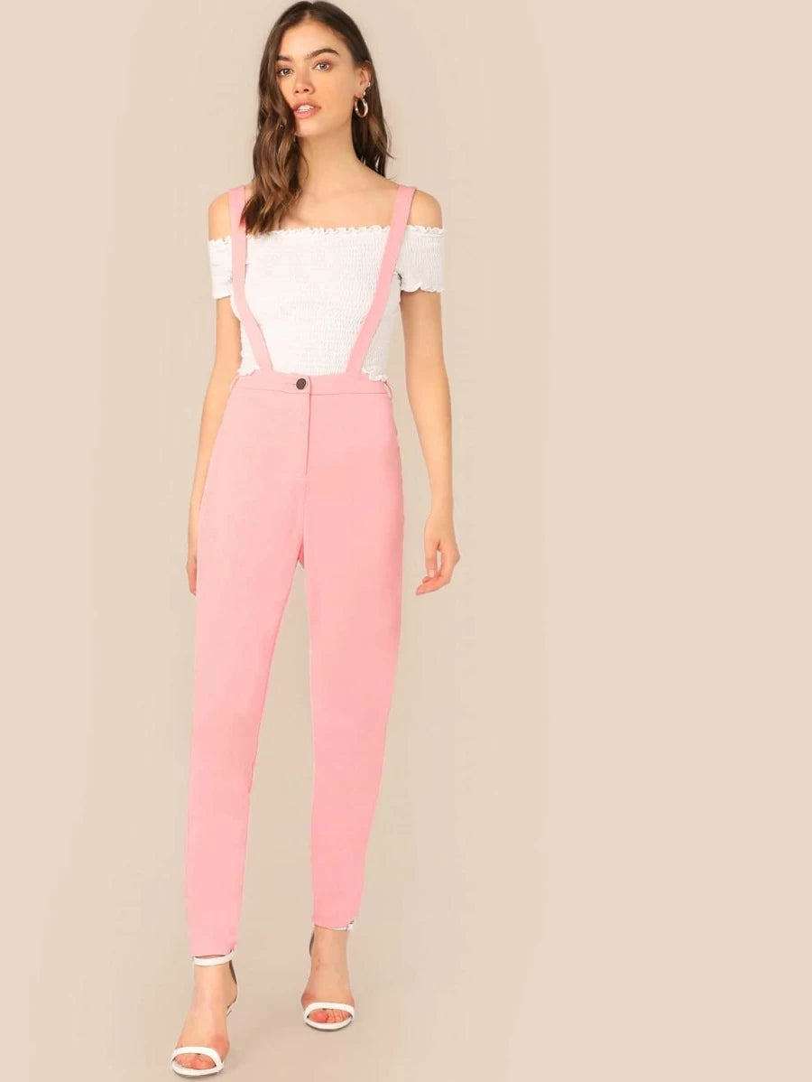 Solid Button Fly Suspender Tapered Pants Periwinkley Shop